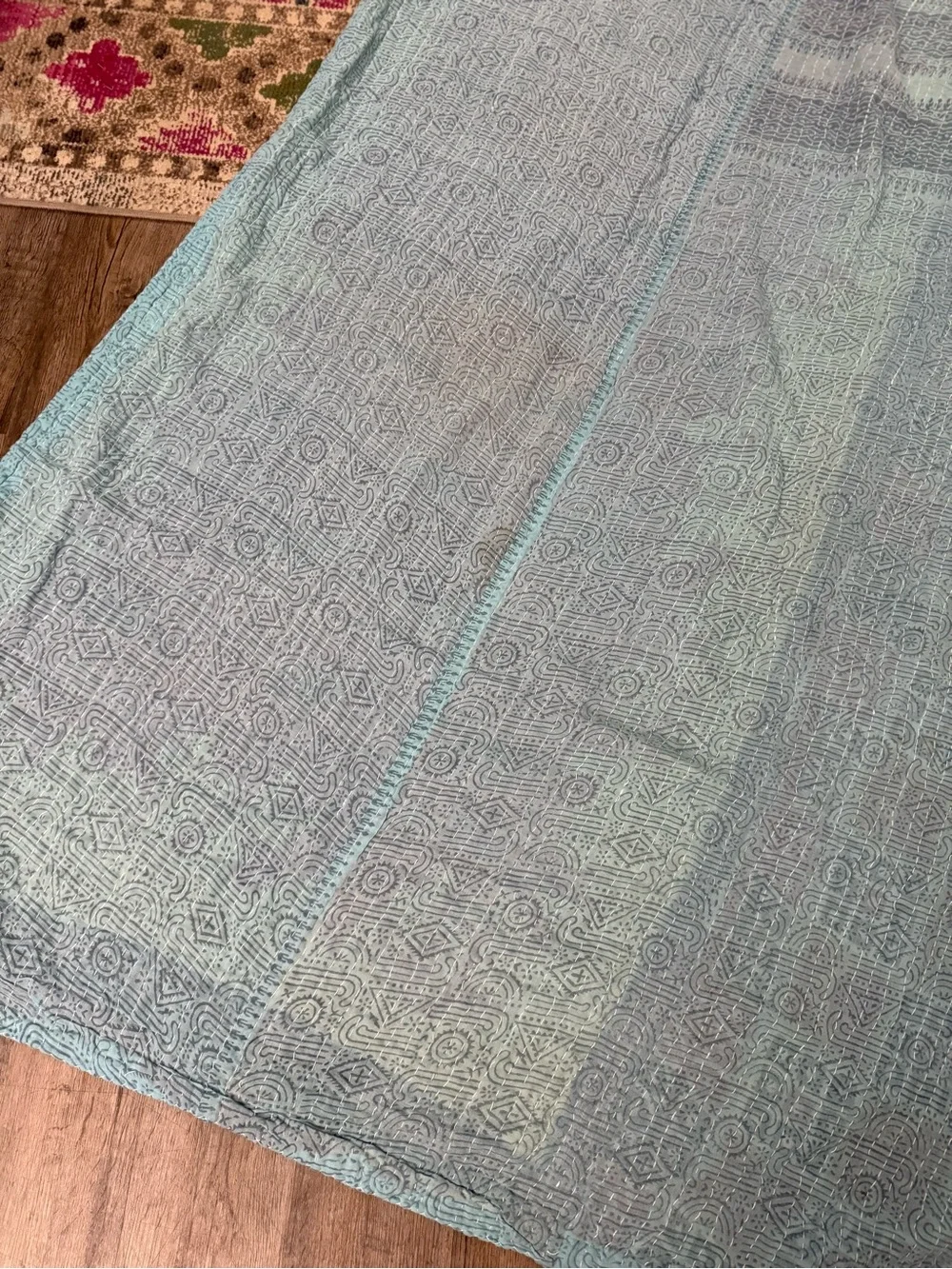 Handmade Twin 79”x51” Kantha Quilt
